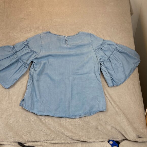 J. Jill Women's Light Blue Bell Sleeve Blouse Size M Flowy Lightweight Top With - Picture 8 of 10